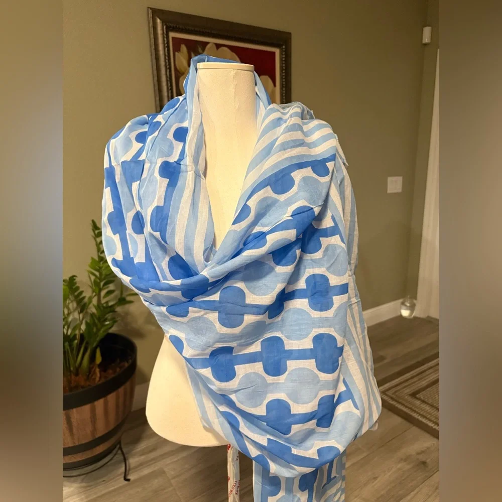 Gretchen Scott Designs Blue and White Polka Dot Scarf